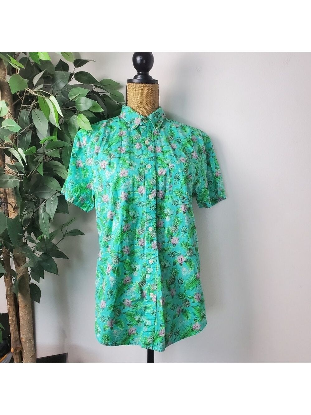 Arizona Jean Co Tropical Floral Button Down Hawaiian Shirt Medium